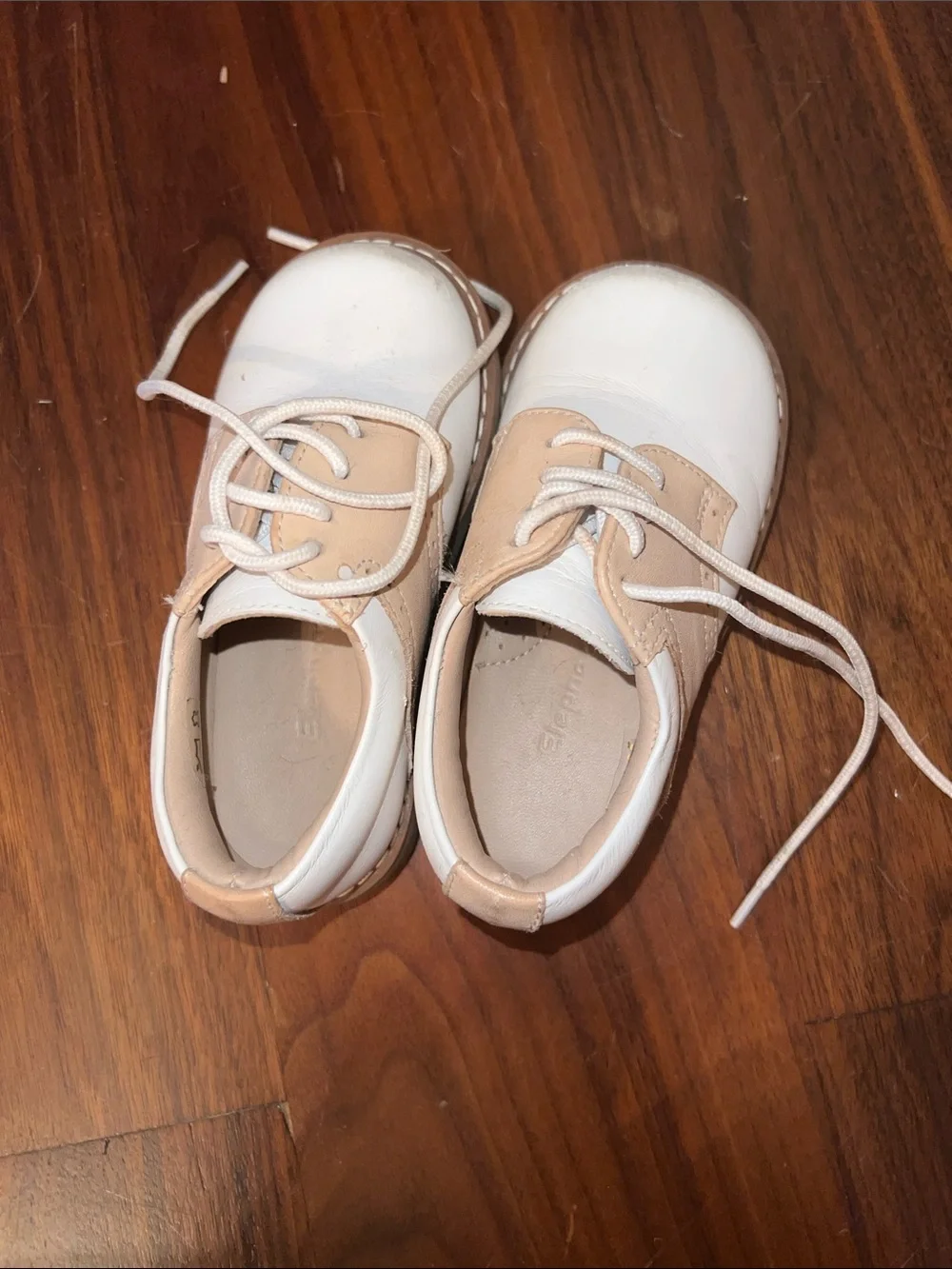 Elephantito White and Tan Kids Lace-Up Dress Shoes